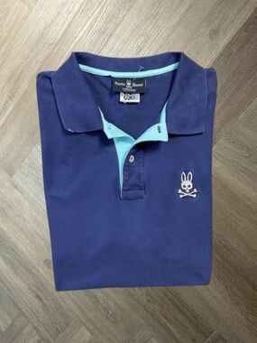 Psycho Bunny Polo Shirt Mens 8‎ XXL Navy Aqua Trim Logo Golf Preppy Designer Y2K
